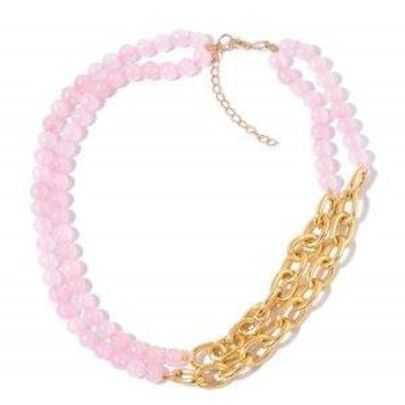 Genuine Galilea Rose Quartz Gold-tone Double Strand Link Necklace - Picture 1 of 5
